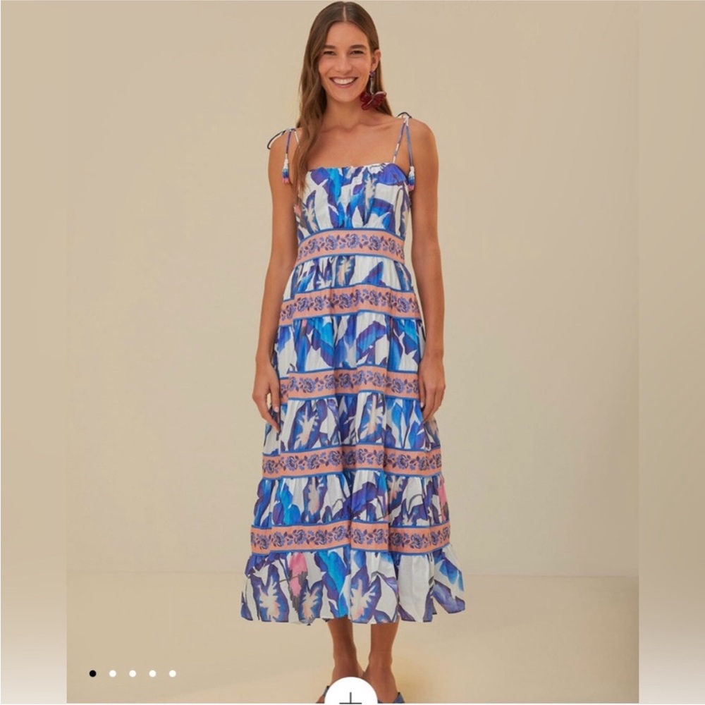 FARM Rio Blue and White Sleeveless Sundress
